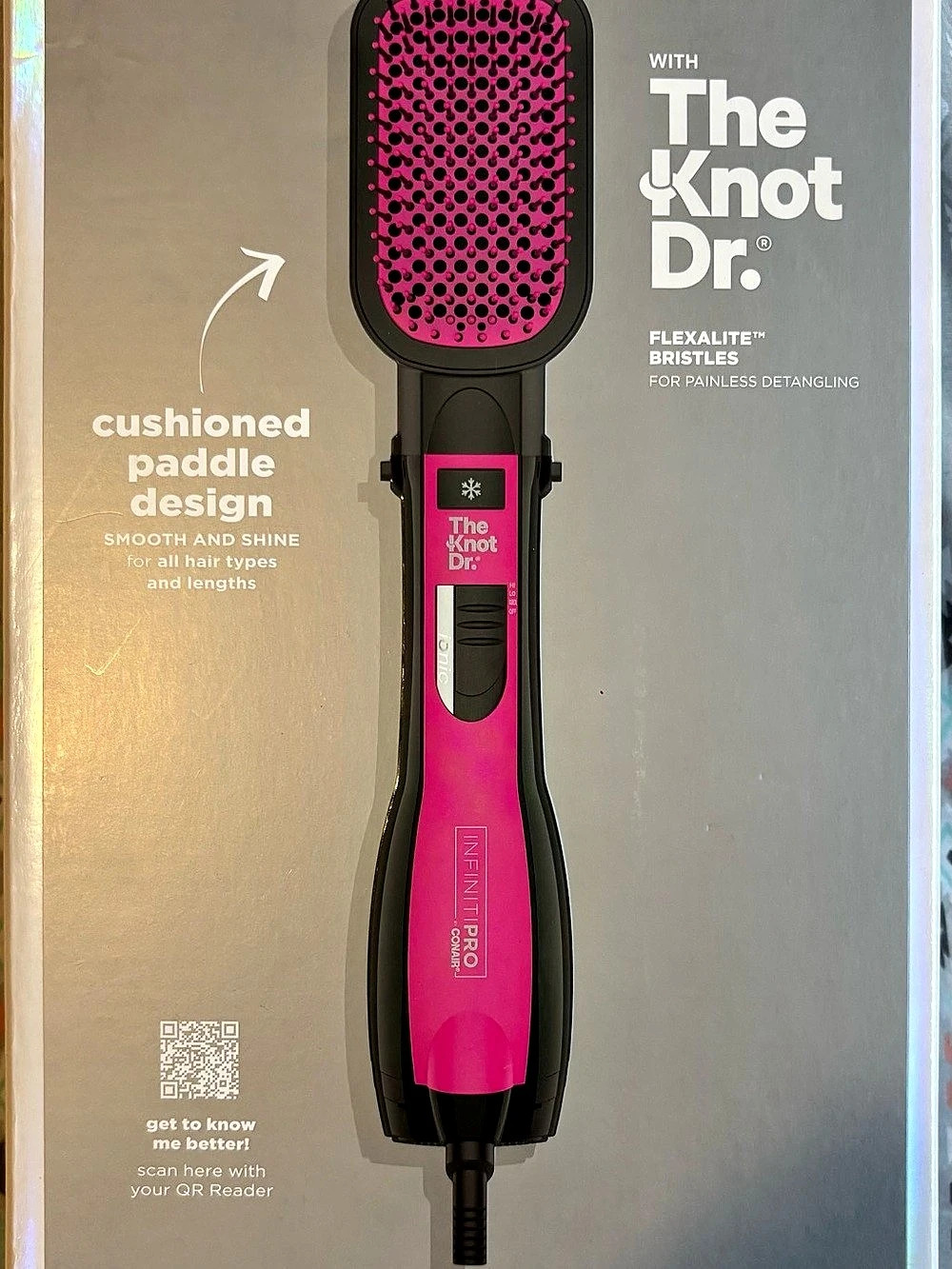 The Knot Dr. Infiniti Pro All-in-One Smoothing Dryer Brush Pink & Black NWT